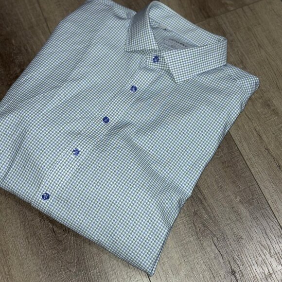 Twillory Dress Shirt Men 18 | 36/37 Tailored Fit Checkered No Iron Safe Cotton - Picture 1 of 12